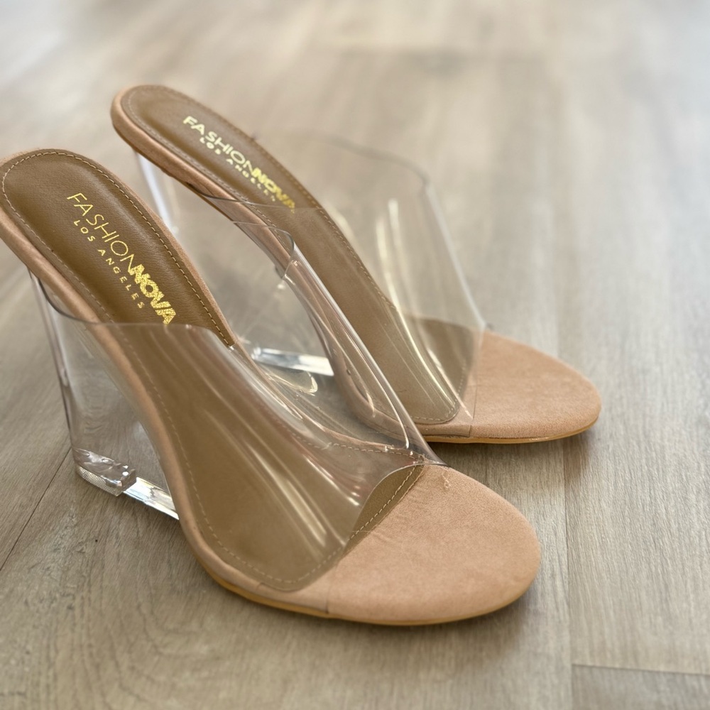 Fashion Nova Women's Clear and Tan wedges